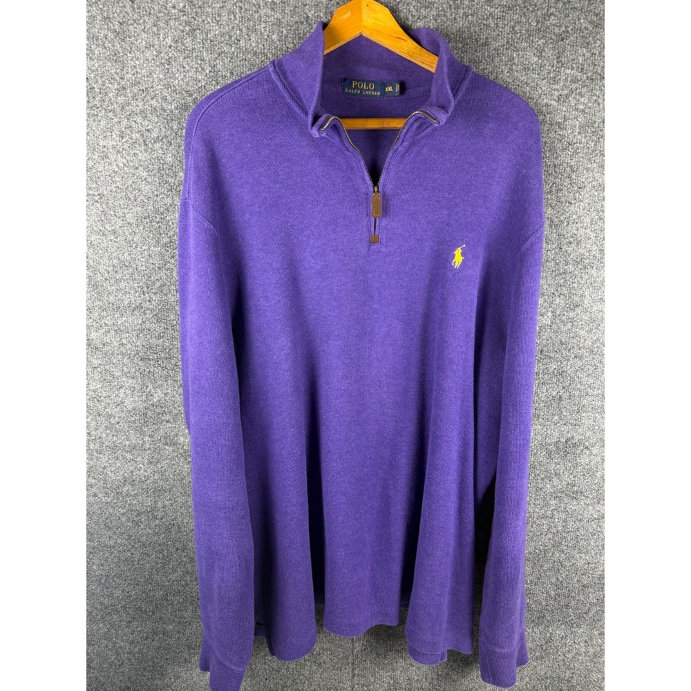 Polo Ralph Lauren Mens XXL Purple Cotton Quarter Zip Pullover Sweater Pony - Picture 2 of 9